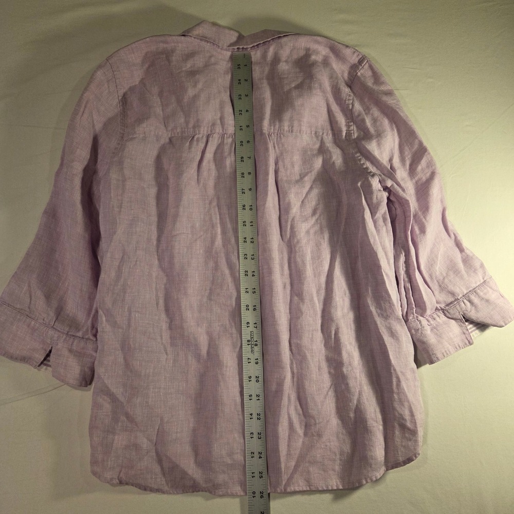 Chico's 100% Linen Button Up Shirt 3/4 Sleeves, Size 2 Women's 12/14, Lavender - Picture 10 of 10
